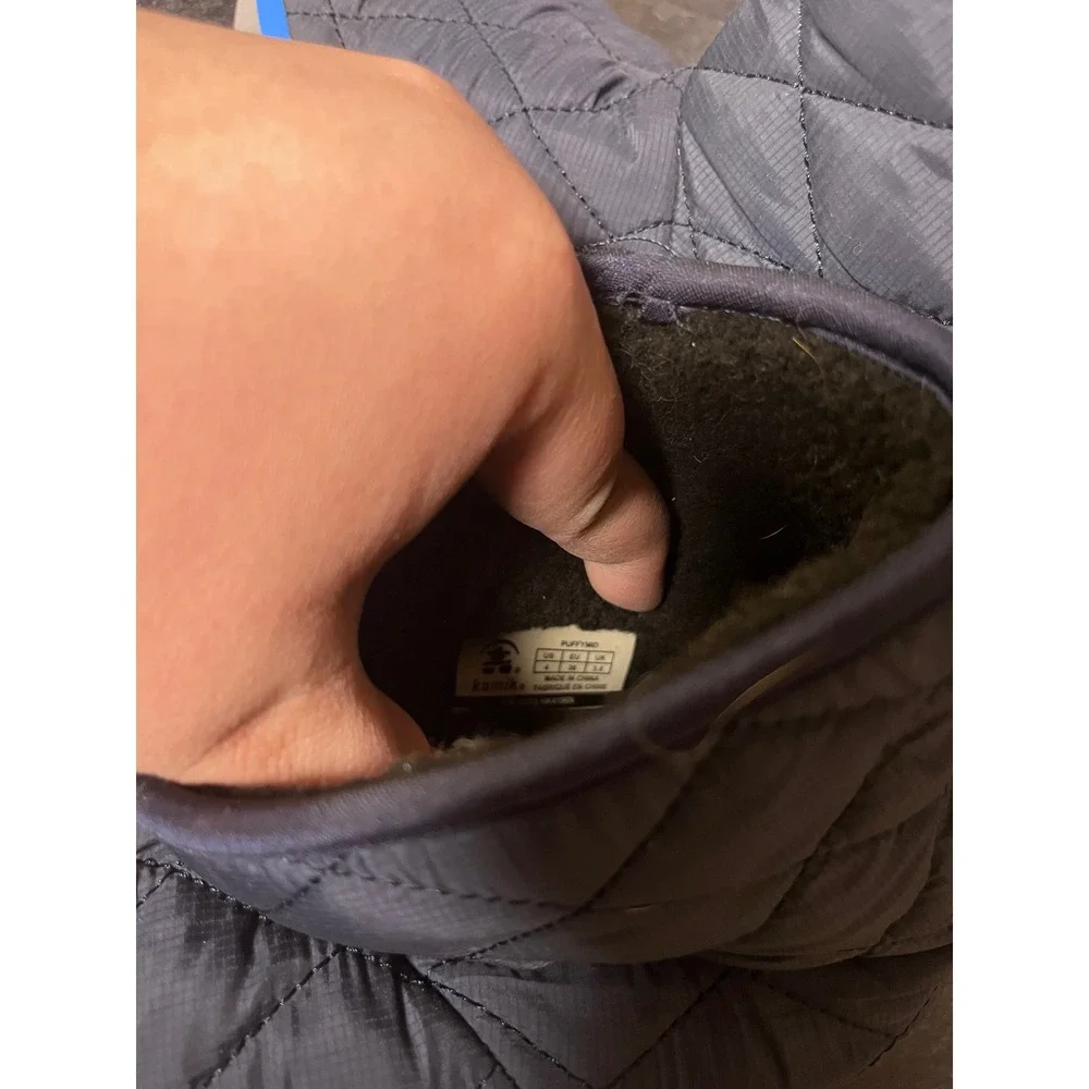 Kamik Kids Puffer‎ Booties Quilted Navy Blue Fleece Lined Indoor Outdoor Size 4